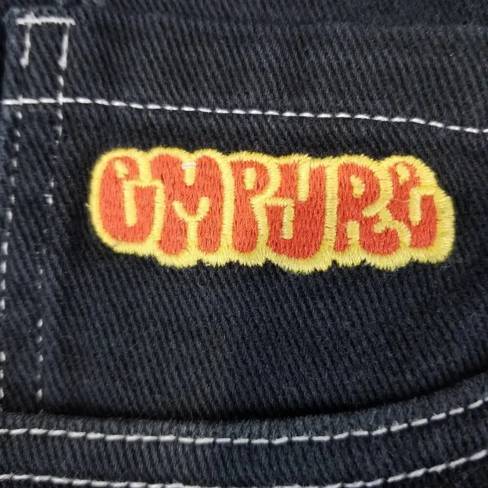 Empyre Jeans Mens 34 Black Relax Wide Leg Baggy Y2K Frayed Denim Skater